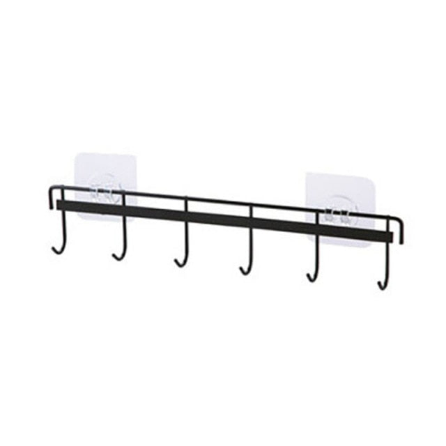 Gancho para colgar en la pared, estante de almacenamiento, 6 ganchos, utensilios de cocina, gancho para toallas, colgador para puerta de pared, organizador de baño, autoadhesivo