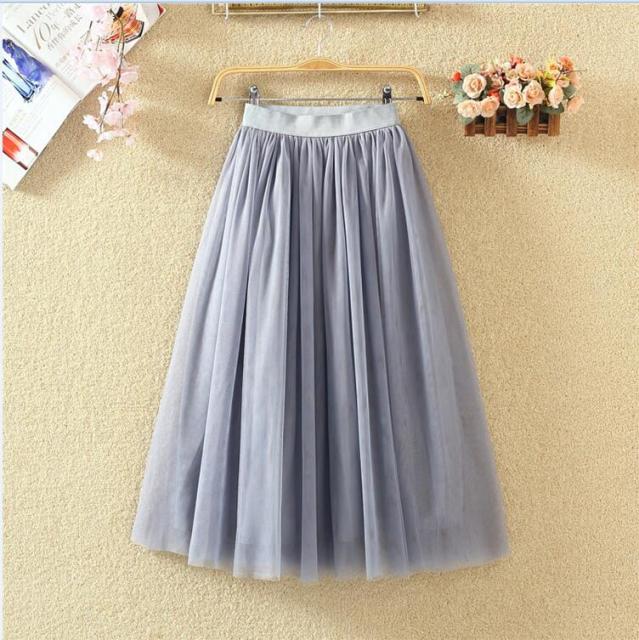 OHRYIYIE 2022 Autumn Winter Vintage Tulle Skirt Women Elastic High Waist Mesh Skirts Long Pleated Tutu Skirt Female Jupe Longue