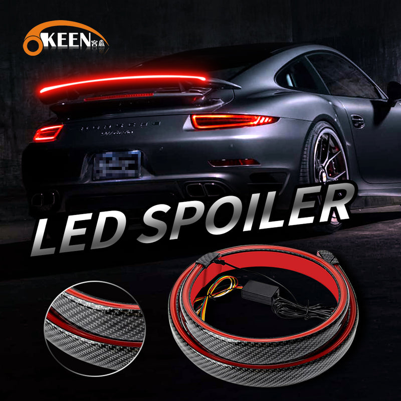 OKEEN 120cm 130cm Carbon Fiber Led Spoiler Lights Universal Auto Driving Brake Turn Signal Rear Tail Lights Car Rear Spoiler 12V