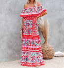 Sommer Druck Vintage Lange Kleider Für Frauen Sexy Off-Shoulder Rüschen Mode Boho Party Maxi Kleid 2022 Damen Strand Sommerkleid