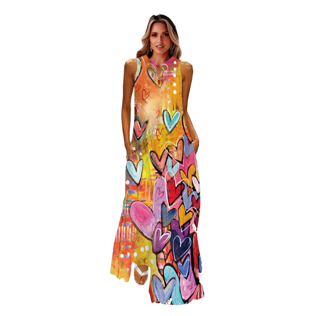 MOVOKAKA Primavera Verano estampado vestido largo mujer playa vacaciones Casual moda elegante vestidos fiesta sin mangas cuello en V Maxi vestidos