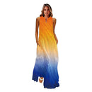 MOVOKAKA Frühlings-Sommer-Druck-langes Kleid-Frauen-Strand-Feiertags-beiläufige Mode-elegante Kleider-Partei-ärmellose V-Ausschnitt-Maxi-Kleider