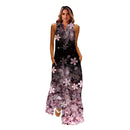 MOVOKAKA Frühlings-Sommer-Druck-langes Kleid-Frauen-Strand-Feiertags-beiläufige Mode-elegante Kleider-Partei-ärmellose V-Ausschnitt-Maxi-Kleider