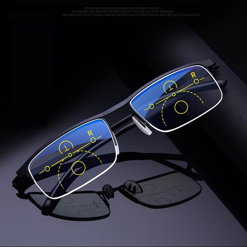 Multifokale progressive Lesebrille Männer Frauen Anti Blue UV Protect EyesGlasses Halbrahmen Automatische Anpassungsbrille