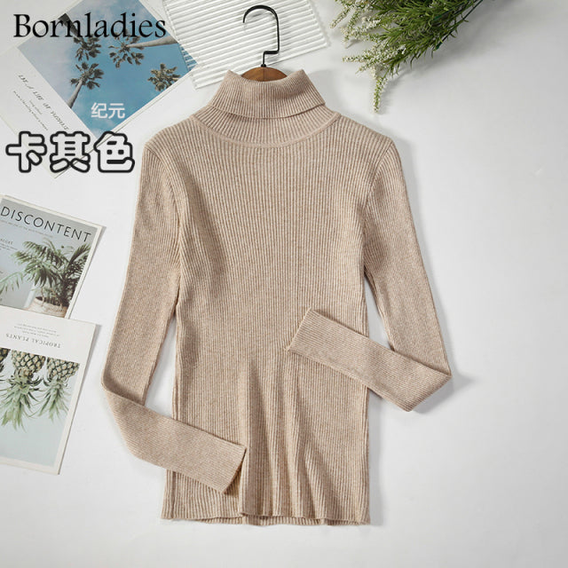 Bornladies 2022, suéteres básicos de cuello alto para mujer, Tops de Otoño Invierno, suéter ajustado para mujer, suéter de punto, Jersey suave y cálido