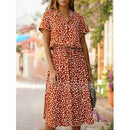 Vestido de lunares de verano 2021, vestido camisero con estampado de leopardo para mujer, bohemio, de longitud media, cintura alta, ropa de playa, vacaciones, verano