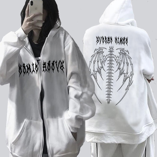 Streetwear Harajuku Hoodie Y2K Tops Girls Retro Gothic Oversized Hood Punk Anime Print Clothes Hip-Hop High Street Sweatshirts