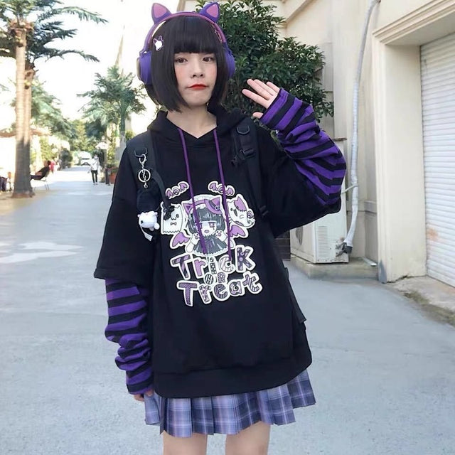Deeptown Kawaii Hoodie Women Gamer Girl Anime Oversized Sweatshirt Black Harajuku Hoodies High Street Kpop Cute Pullovers E Girl
