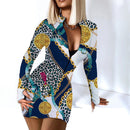 Sexy Langarm Bodycon Minikleid Frauen Herbst 2021 Mode Tiefem V-Ausschnitt Print Club Outfits Party Kleider Casual Robe Femme