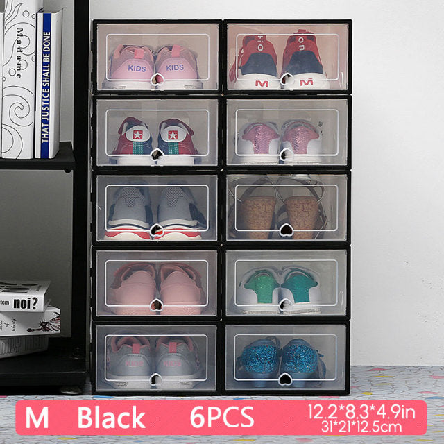 Paquete de 6 cajas de zapatos transparentes, organizadores de zapatos, caja de almacenamiento de plástico a prueba de polvo plegable gruesa, gabinete de zapatos combinado apilable, venta