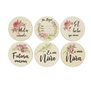 6 Stück hölzerne spanische Buchstaben Baby Milestone Cards Neugeborene Geburt monatliche Aufnahme Fotokarten Kinder Wachstumsalbum Souvenir Requisiten