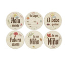 6 Stück hölzerne spanische Buchstaben Baby Milestone Cards Neugeborene Geburt monatliche Aufnahme Fotokarten Kinder Wachstumsalbum Souvenir Requisiten
