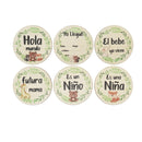 6 Stück hölzerne spanische Buchstaben Baby Milestone Cards Neugeborene Geburt monatliche Aufnahme Fotokarten Kinder Wachstumsalbum Souvenir Requisiten