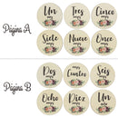 6 Stück hölzerne spanische Buchstaben Baby Milestone Cards Neugeborene Geburt monatliche Aufnahme Fotokarten Kinder Wachstumsalbum Souvenir Requisiten