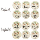 6 Stück hölzerne spanische Buchstaben Baby Milestone Cards Neugeborene Geburt monatliche Aufnahme Fotokarten Kinder Wachstumsalbum Souvenir Requisiten