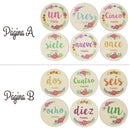 6 Stück hölzerne spanische Buchstaben Baby Milestone Cards Neugeborene Geburt monatliche Aufnahme Fotokarten Kinder Wachstumsalbum Souvenir Requisiten