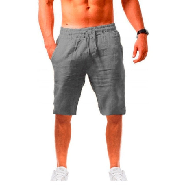 2022 KB nuevos pantalones cortos de lino y algodón para hombre, pantalones de lino de Color sólido transpirables de verano para hombre, ropa de calle de Fitness S-4XL