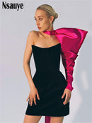 Nsauye Frauen Lange Puffärmel Eine Schulter 2021 Herbst Winter Elegante Abendgesellschaft Figurbetontes Minikleid Sexy Rückenfreies Weißes Kleid