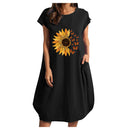 Frauen Casual O-Ausschnitt Kurzarm Mitte Waden Sommerkleid mit Tasche Denim Basic Festes Kleid Strandparty Loses Kleid Urlaub