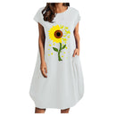 Frauen Casual O-Ausschnitt Kurzarm Mitte Waden Sommerkleid mit Tasche Denim Basic Festes Kleid Strandparty Loses Kleid Urlaub