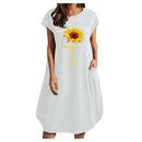 Frauen Casual O-Ausschnitt Kurzarm Mitte Waden Sommerkleid mit Tasche Denim Basic Festes Kleid Strandparty Loses Kleid Urlaub