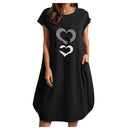 Frauen Casual O-Ausschnitt Kurzarm Mitte Waden Sommerkleid mit Tasche Denim Basic Festes Kleid Strandparty Loses Kleid Urlaub