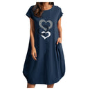 Frauen Casual O-Ausschnitt Kurzarm Mitte Waden Sommerkleid mit Tasche Denim Basic Festes Kleid Strandparty Loses Kleid Urlaub