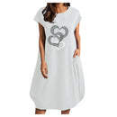 Frauen Casual O-Ausschnitt Kurzarm Mitte Waden Sommerkleid mit Tasche Denim Basic Festes Kleid Strandparty Loses Kleid Urlaub