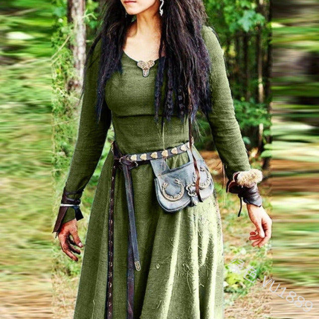 Vestido Medieval de manga larga para mujer, vestido Maxi Vintage de hadas, vestido de elfo, ropa gótica vikinga celta renacentista, vestido de baile de fantasía