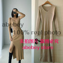 spring and winter sexy French slit sweater dress female slim tight-fitting hip-knit over-the-knee dresses