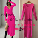 spring and winter sexy French slit sweater dress female slim tight-fitting hip-knit over-the-knee dresses