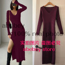 spring and winter sexy French slit sweater dress female slim tight-fitting hip-knit over-the-knee dresses
