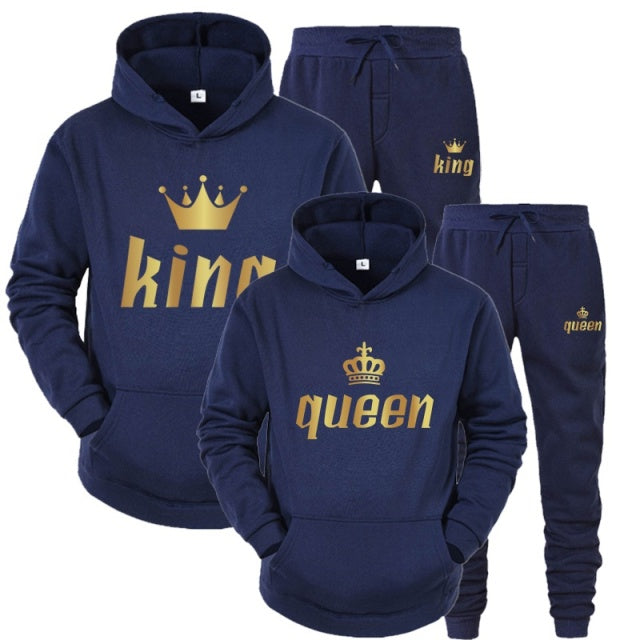 2022 Fashion Couple Sportwear Set KING oder QUEEN Printed Hooded Suits 2PCS Set Hoodie und Hose S-4XL