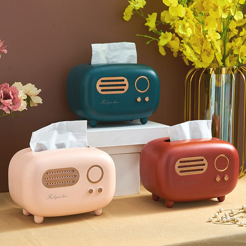 Caja de pañuelos modelo de Radio Retro, soporte de papel de escritorio, dispensador Vintage, caja organizadora de servilletas, caja de decoración de toallitas húmedas