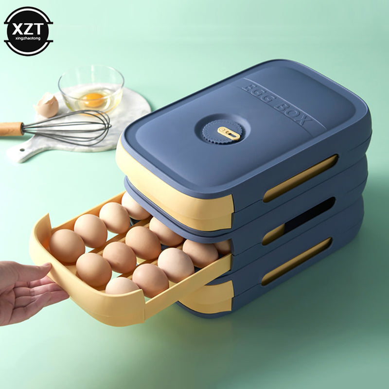 Soporte apilable para huevos, caja de almacenamiento, cajón, refrigerador rodante automático, organizador de huevos, contenedor ahorrador de espacio, organizador de cocina