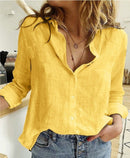 Ocio blanco amarillo camisas botón solapa cárdigan Top señora suelta manga larga camisa de gran tamaño Blusas para mujer túnica Casual Blusas