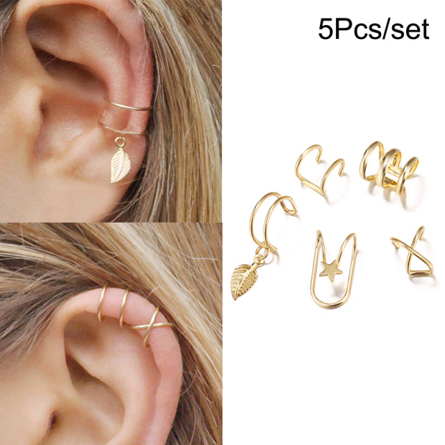 LATS Gold Leaves Ear Cuff Black Non-Piercing Ear Clip Pendientes para Mujeres Hombres Falso Cartílago Pendiente Cuff Trend Jewelry Wholesale