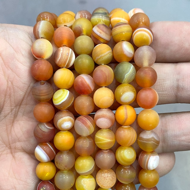 Natürliche orange Streifen Onyx Achate Runde Perlen Diy Armband Halskette für Schmuckherstellung Zubehör 15" Strang 4 6 8 10 12 14MM