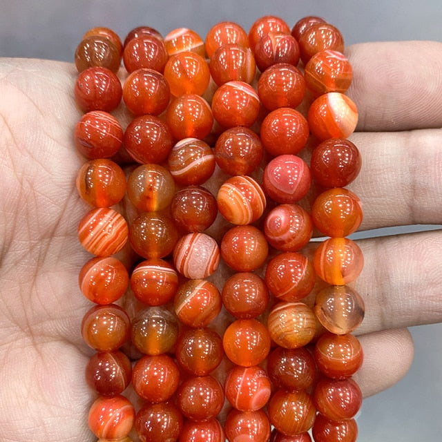 Natural Orange Stripe Onyx Agates Round Beads Diy Bracelet Necklace for Jewelry Making Accessories 15&quot; Strand 4 6 8 10 12 14MM