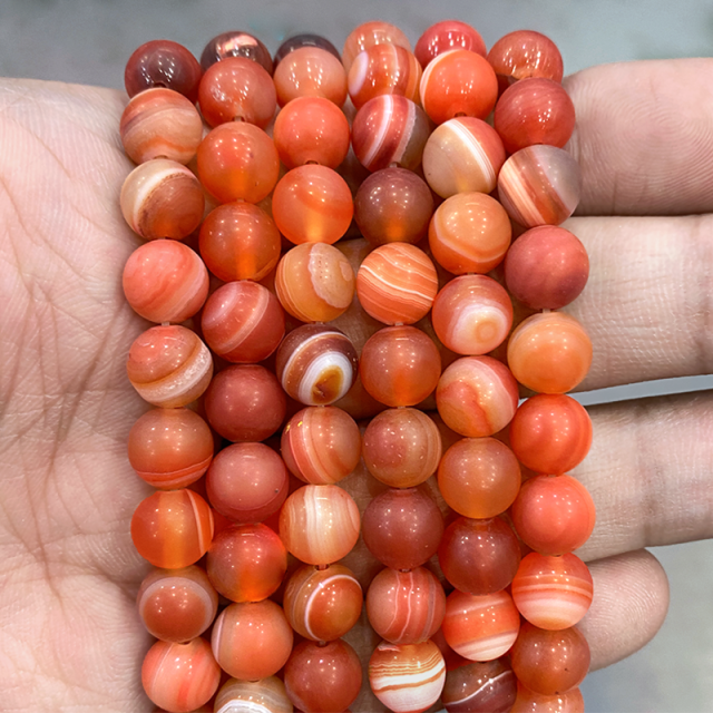 Cuentas redondas de ágata de ónix con rayas naranjas naturales, collar de pulsera Diy para accesorios de fabricación de joyas, hebra de 15 ", 4, 6, 8, 10, 12, 14MM