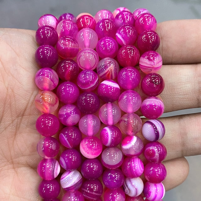 Cuentas redondas de ágata de ónix con rayas naranjas naturales, collar de pulsera Diy para accesorios de fabricación de joyas, hebra de 15 ", 4, 6, 8, 10, 12, 14MM