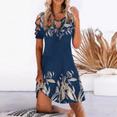 Vestidos de fiesta con estampado Floral para mujer, minivestido Sexy de verano de manga corta con cuello redondo para mujer, vestido elegante con diseño calado 2022