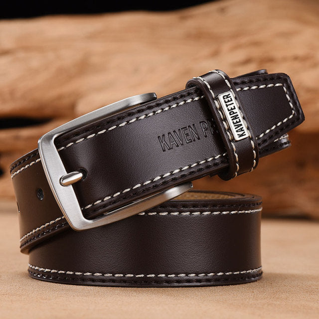 Men&#39;s Leather High Quality Classic Belt Alloy Pin Buckle Men&#39;s Matching Jeans Business Cowhide Belt Black Color Dark Brown Color