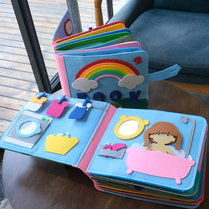 Waschbares Montessori-Baby-Beschäftigungsbrett 3D-Stoffbuch für Kleinkinder, frühes Lernen, Bildungsgewohnheiten, Wissensentwicklung, Spielzeug