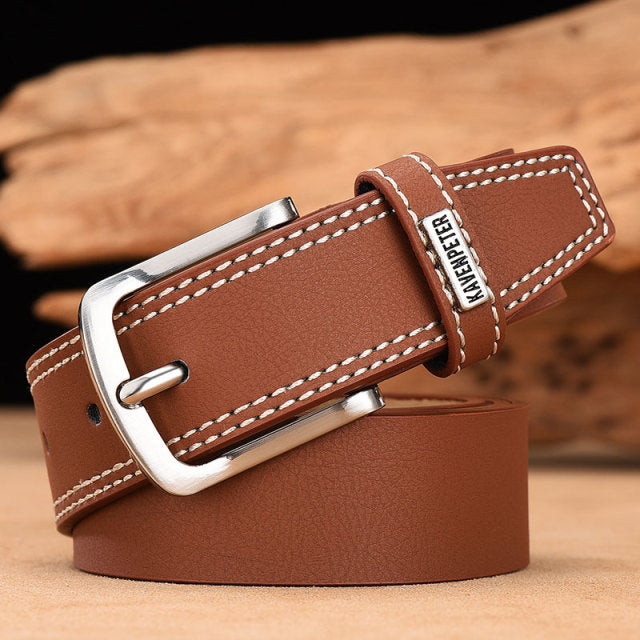 Men&#39;s Leather High Quality Classic Belt Alloy Pin Buckle Men&#39;s Matching Jeans Business Cowhide Belt Black Color Dark Brown Color