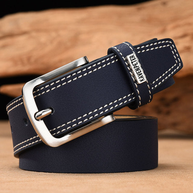 Men&#39;s Leather High Quality Classic Belt Alloy Pin Buckle Men&#39;s Matching Jeans Business Cowhide Belt Black Color Dark Brown Color