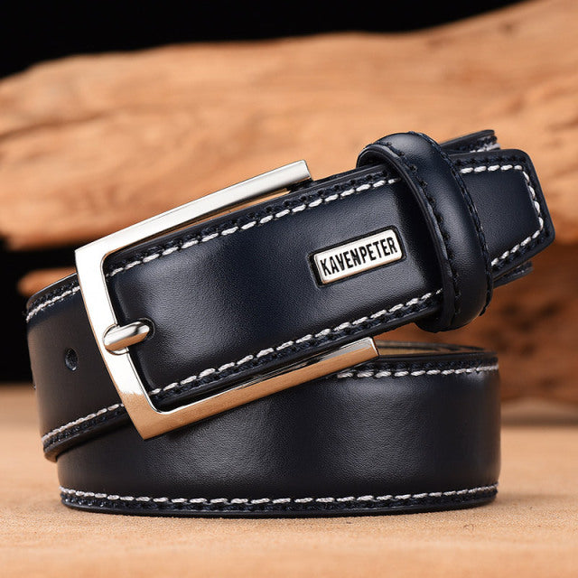 Men&#39;s Leather High Quality Classic Belt Alloy Pin Buckle Men&#39;s Matching Jeans Business Cowhide Belt Black Color Dark Brown Color