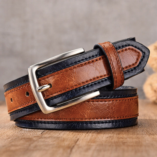 Men&#39;s Leather High Quality Classic Belt Alloy Pin Buckle Men&#39;s Matching Jeans Business Cowhide Belt Black Color Dark Brown Color