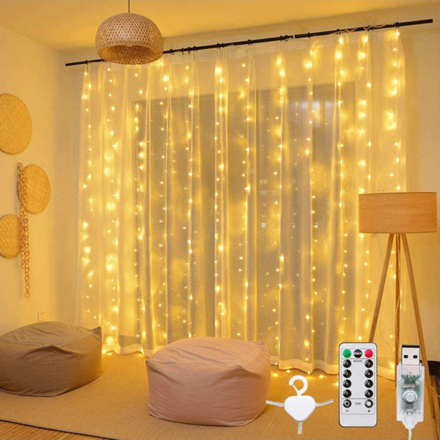 Guirnalda de luces LED para cortina de 3m, 100/200/300, decoraciones para fiesta de boda, mesa, despedida de soltera, cumpleaños, adorno de Ramadán, fondo