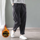 Warme Winterhose aus Samt für Damen, elastischer Bund, Cord, Haremshose, lose, solide Taschen, übergroße Streetwear-Hose für Damen